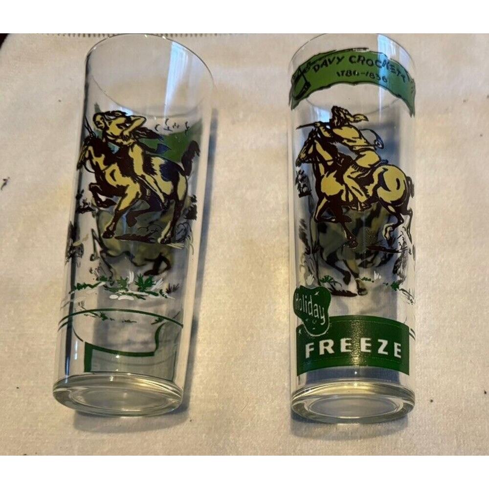 DAVY CROCKETT 2 Holiday Freeze Soda Fountain Vintage‎ ACL Drinking Glass Tumbler